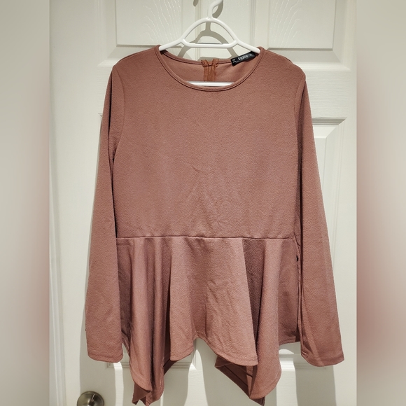 Long sleeve peplum hem mauve blouse - Picture 1 of 6